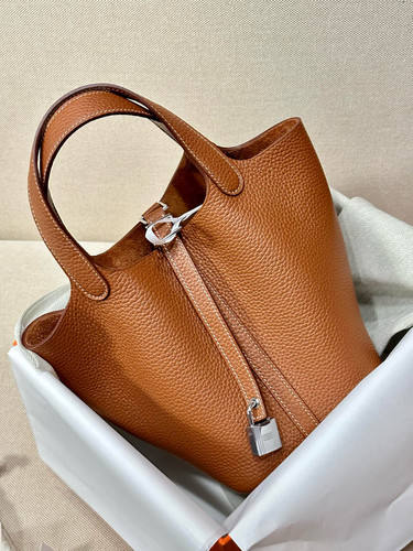 手工菜篮子包 篙定制TC皮原厂荔枝纹牛皮菜篮子手提真皮水桶女包