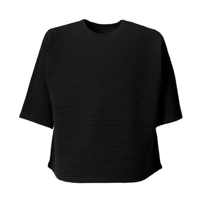 三宅褶皱圆领短袖男装T恤圆领上衣夏季新款横纹宽松休闲日系JK270