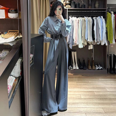 憬J宽松高腰阔腿裤长裤西装