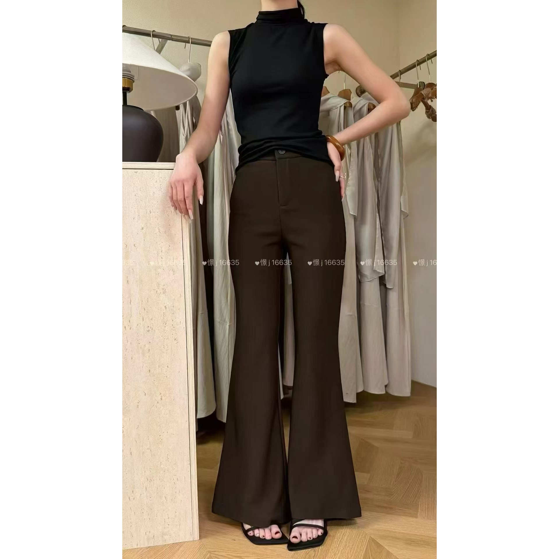 高腰韩版西装微喇裤女秋季修身显瘦百搭通勤风直筒喇叭休闲长裤子