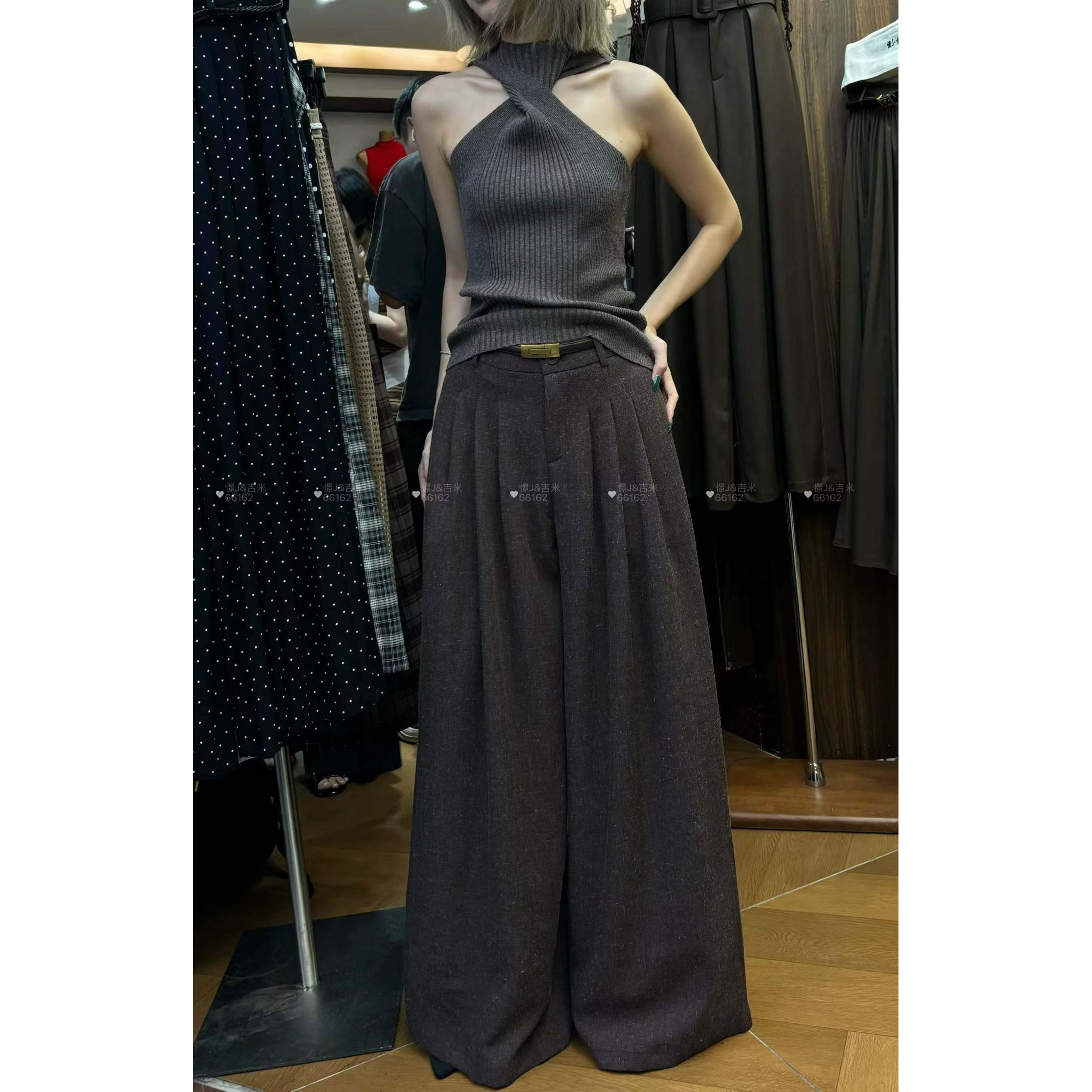 通勤风高腰西装阔腿裤女秋季新品美拉德咖色垂感显瘦百搭休闲裤裙