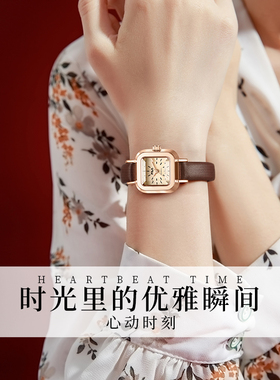 FILA斐乐皮质表带女士手表轻奢小众小圆盘送女生礼物腕表6778P