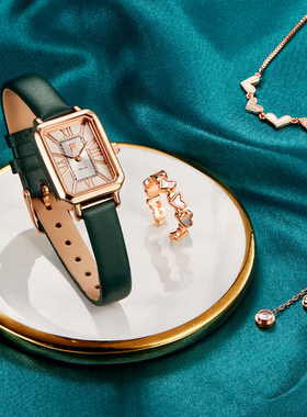 FILA斐乐女式手表轻奢小众复古小方绿表女友生日礼物腕表礼盒6264