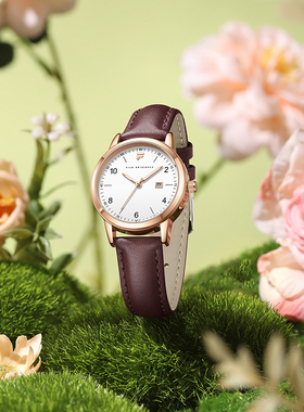 FILA斐乐女士真皮手表轻奢小众初高中大学生石英表新年礼物女6584