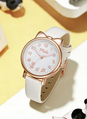 FILA斐乐手表女学生初高中可爱风猫耳设计感石英腕表静音礼物6857