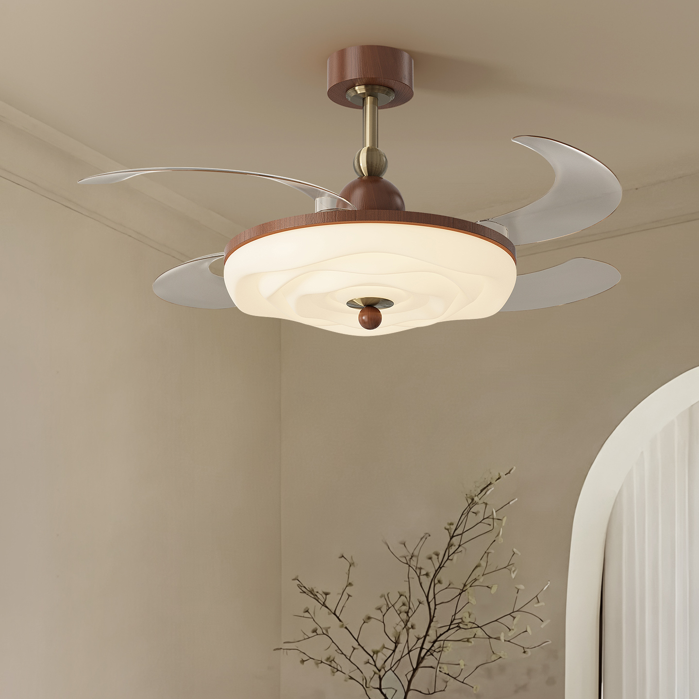 新款中古风餐厅隐形风扇灯