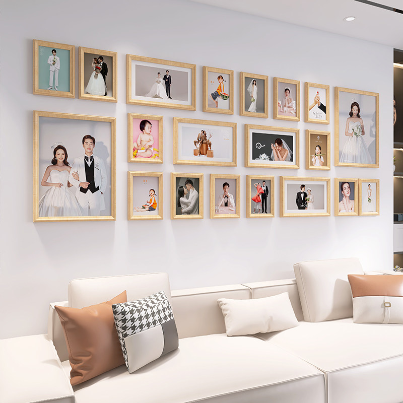 实木相框挂墙组合公司定制结婚照画框文化墙儿童宝宝婚纱照片墙