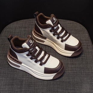 真皮高帮小白鞋女2025新款秋冬季厚底阿甘鞋时尚百搭运动休闲板鞋