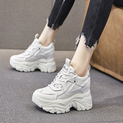 真皮老爹鞋女小白鞋10CM