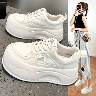 冬季加绒真皮小白鞋女2025新款爆款厚底小个子运动休闲大头面包鞋