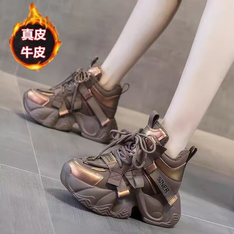 爆款真皮内增高女鞋小个子老爹鞋