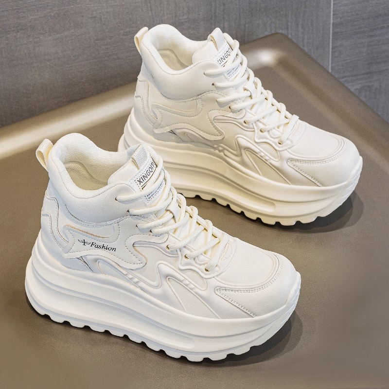 高帮真皮小白鞋女内增高老爹鞋