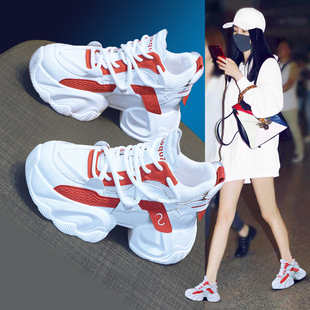 秋冬透气炸街老爹鞋女显脚小2025新款轻便百搭厚底内增高休闲34码