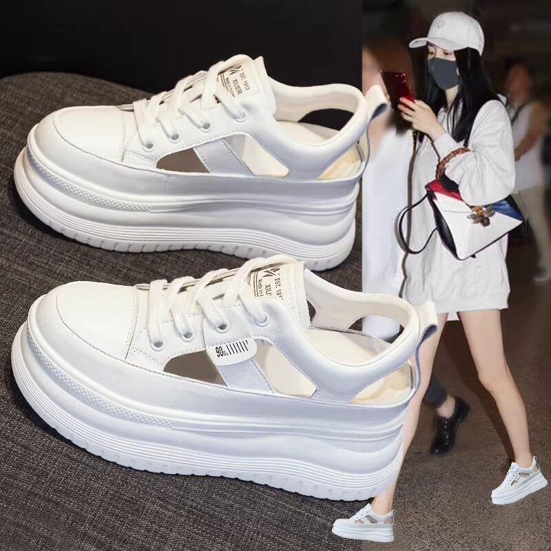 包头内增高凉鞋女夏季外穿2026新款爆款小白鞋透气镂空厚底松糕鞋