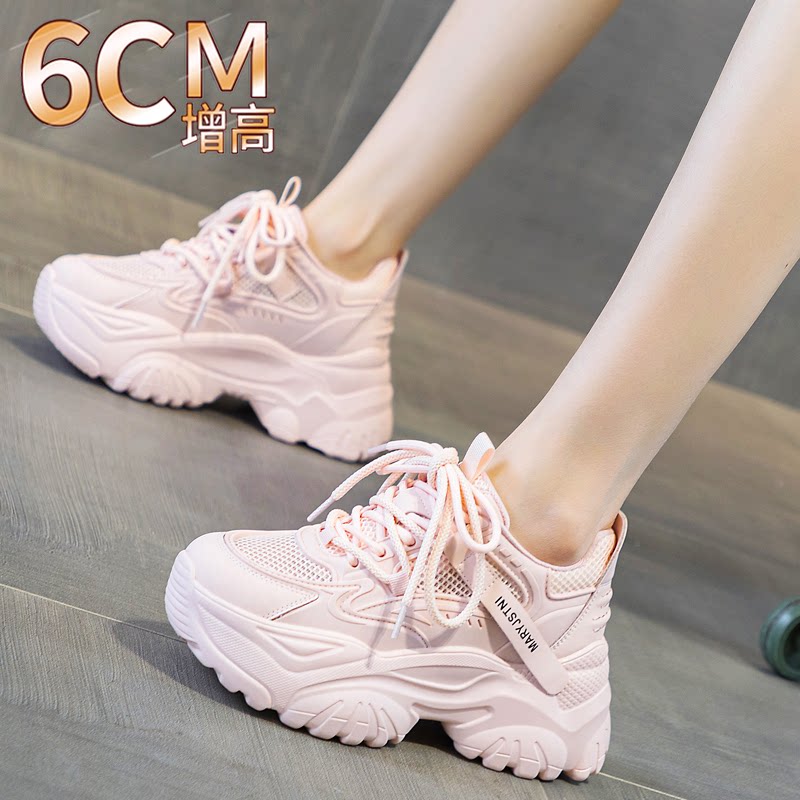 2026超火巨好看厚底老爹鞋子女春季新款白色休闲增高透气网面夏季