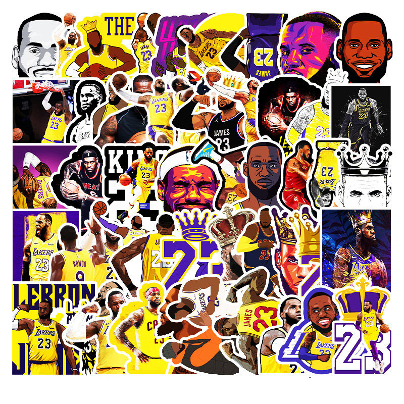 50张詹姆斯湖人卡通贴纸平板电脑滑板车车行李箱汽车手机防水贴画