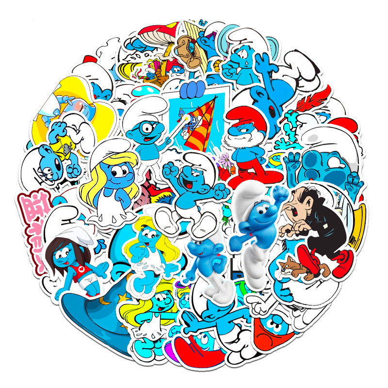 50张卡通动漫蓝精灵涂鸦贴纸 儿童行李箱自行车水杯滑板车防水贴