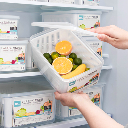 日本保鲜盒冰箱专用带沥水篮厨房塑料长方形冷冻密封盒食物收纳盒