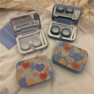 盒带眼镜盒镜子收纳盒缤纷涂鸦便携精致美瞳盒子隐形眼镜ins护理