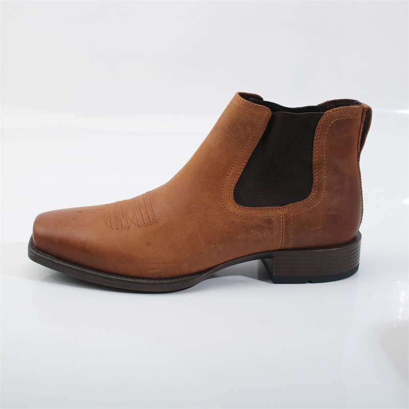 时尚短筒切尔西靴男头层牛皮方头套筒英伦复古商务休闲西部靴MT02