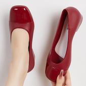 包头方头软底凉鞋 网红韩版 塑料舒适单鞋 女夏妈妈外穿防滑厚底粗跟