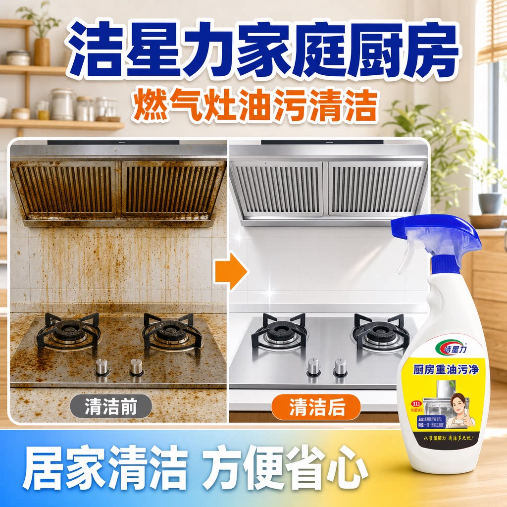 洁星力家用厨房重油污净清洁剂500g/瓶