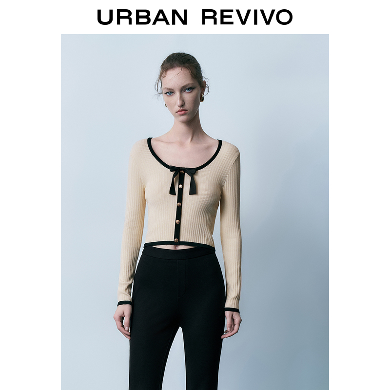 UR2023秋冬新款女装时尚小香高阶撞色紧身小小织针织衫UWG930153