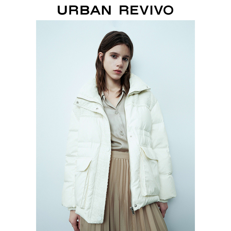 UR2023秋冬新款女装时尚宽松设计感保暖拼接立领羽绒服UWG130050