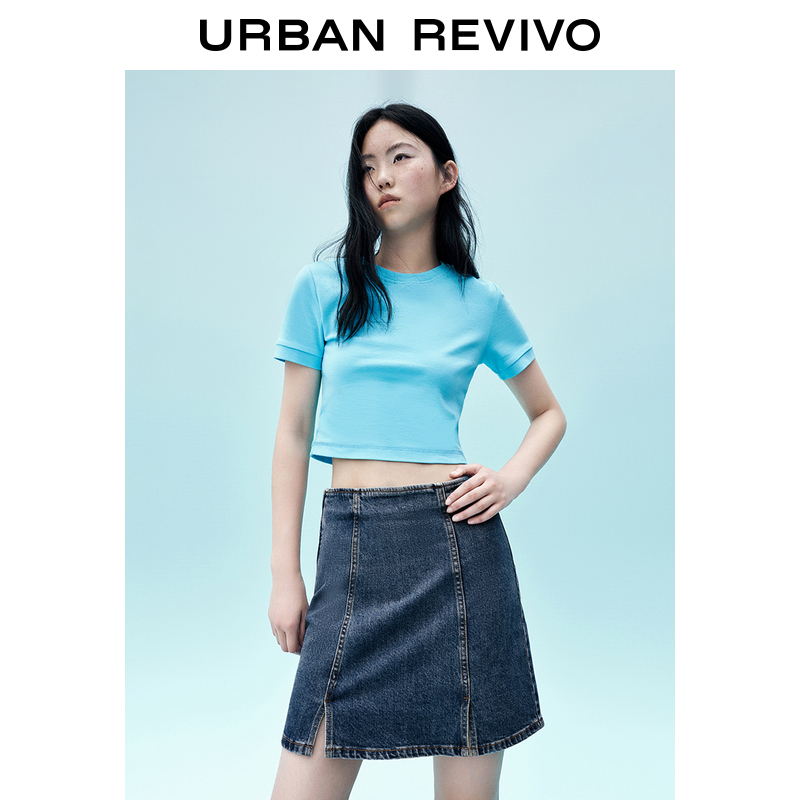 UR2023夏季新款女装基础日常纯色多彩薄款圆领短袖T恤UWB432127