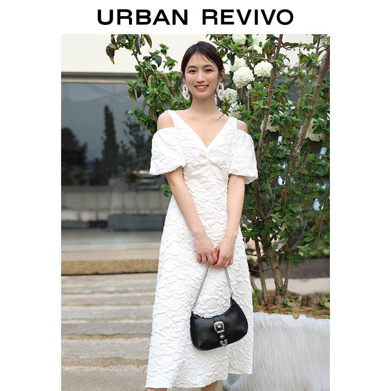 UR2023夏季新款女装轻熟风高级感裙子泡泡袖吊带连衣裙UWL732019