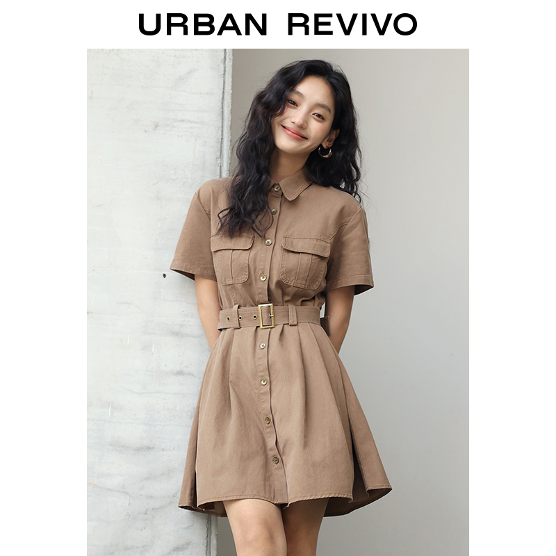 UR2023夏季女装复古工装裙可甜可盐A字连衣裙UWL732018