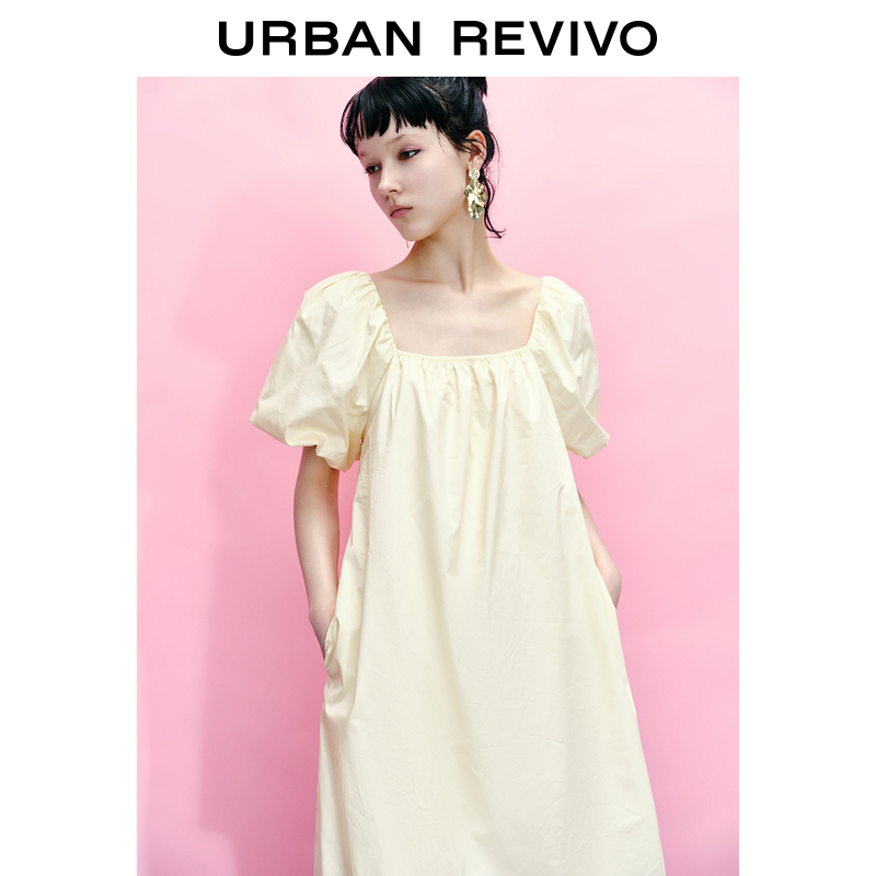 UR2023新款女装夏日多巴胺公主裙泡泡袖镂空连衣裙UWU732080