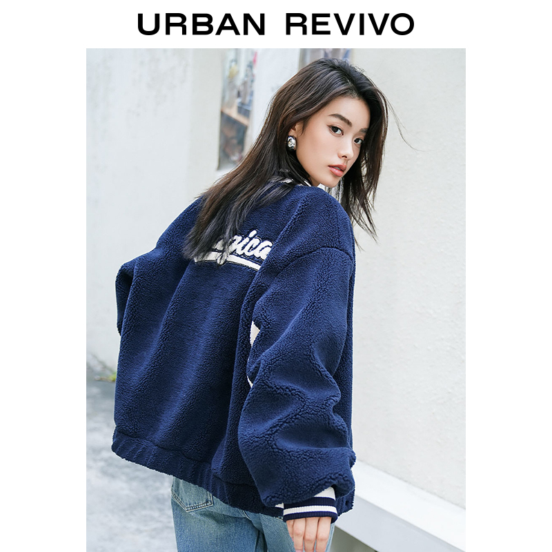 UR2023秋冬季新款女装时尚休闲撞色学院风宽松夹克外套UWV130074