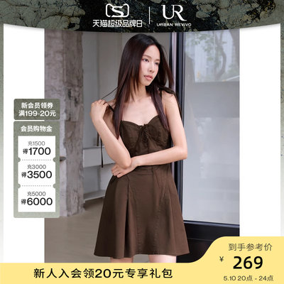 UR2024夏季新款女装时尚复古辣妹风绑带短款连衣裙UWL740038