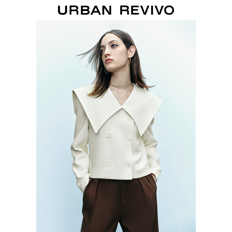 UR2023秋冬新款女装法式甜美双排扣百搭短款海军领外套UWG130099