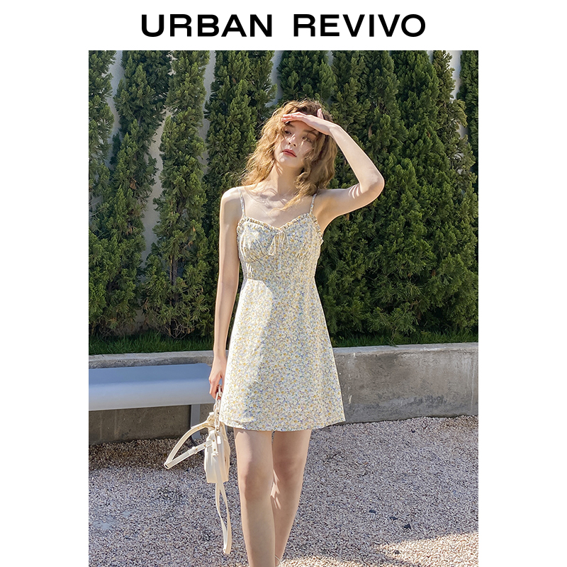 UR2023夏季女装法式小清新碎花吊带裙小个子连衣裙UWL732052