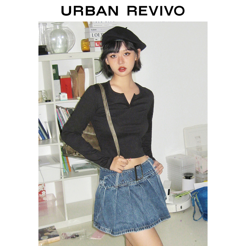 预售UR2023秋季女装冷淡系设计感内搭上衣长袖修身T恤UWB430002