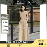 UR2024夏季新款女时尚V领褶饰系带超宽松棉质连衣裙UWH740031