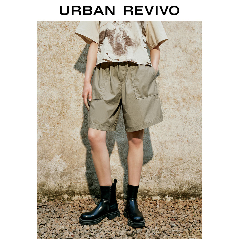 UR2023夏季女装日系休闲百搭抽绳棉质高腰宽松短裤UWU632054