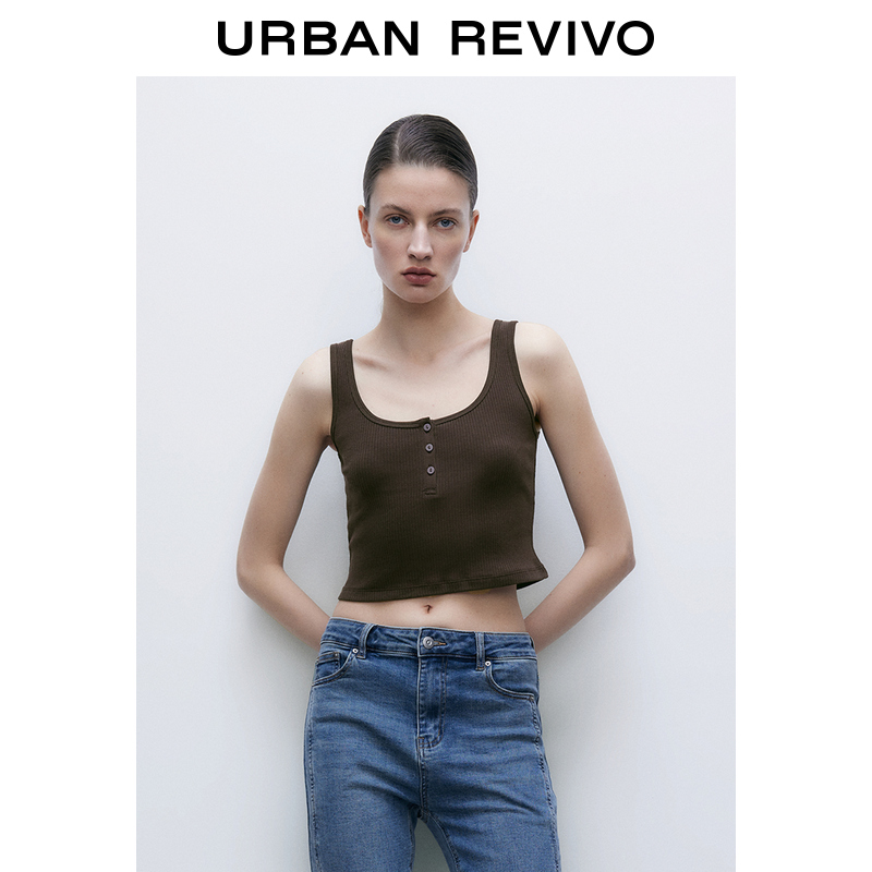 UR2023夏季新款女装休闲感基础款百搭打底无袖短款背心UWB432022