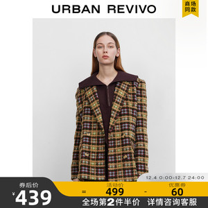 UR2022冬季女装格纹厚款毛呢西装外套WL43S1CN2001