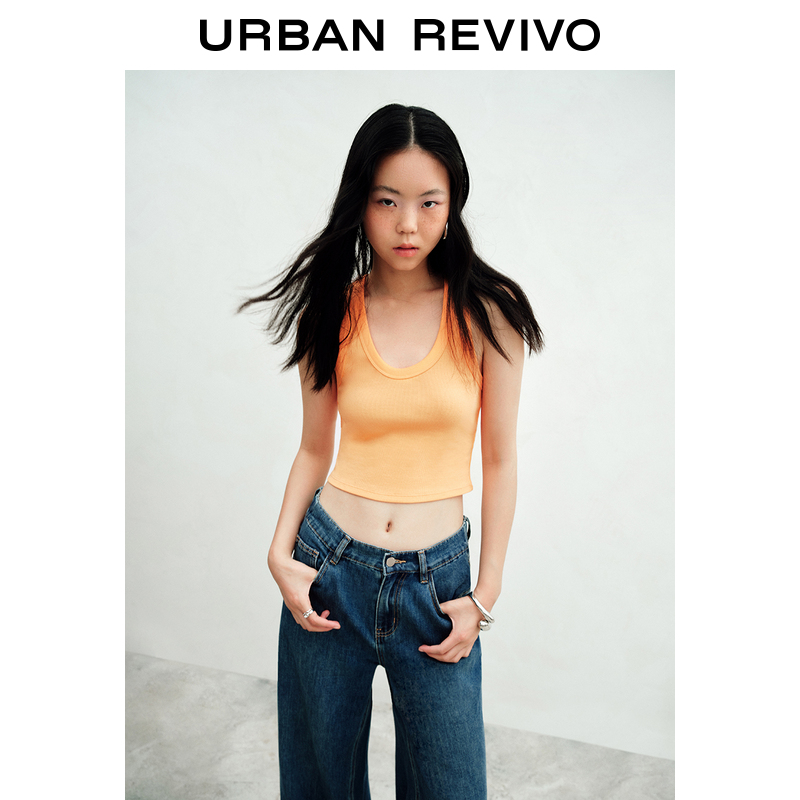 UR2023夏季新款女装简约百搭纯色短款打底外穿圆领背心UWB432134
