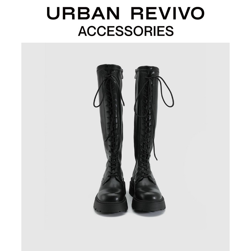URBAN REVIVO 가을 신작 여성 트렌디하고 멋진 오토바이 슬리밍 매트 부츠 UAWS32228