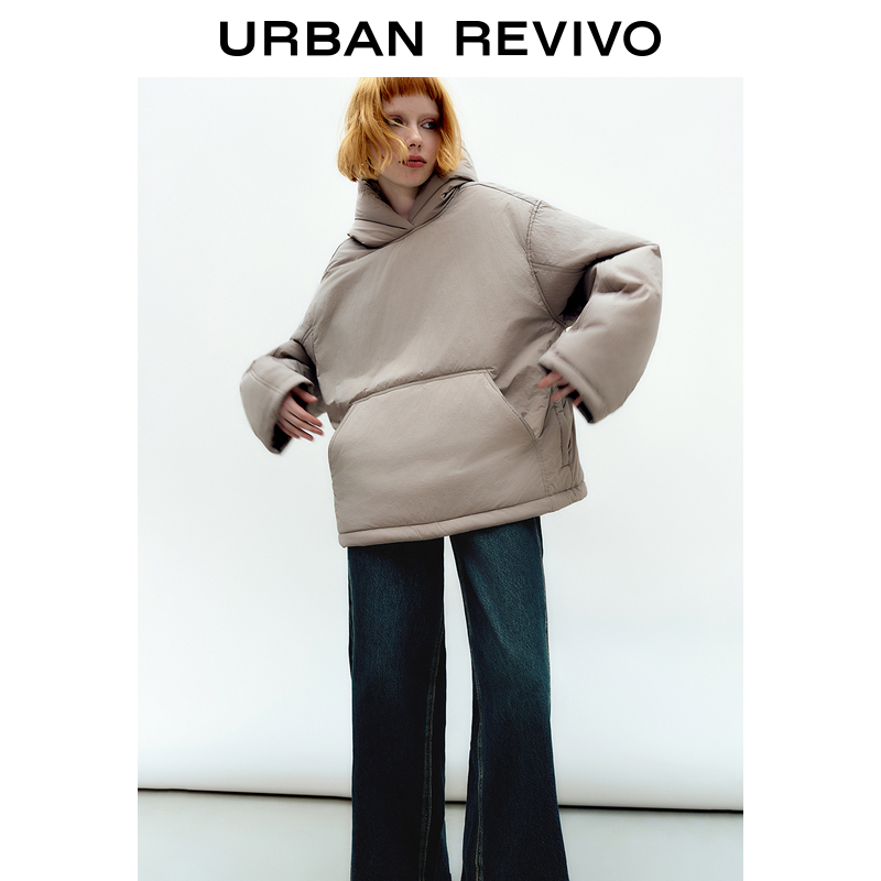 UR2023秋冬新款女装时尚休闲简约百搭连帽圆领宽松棉服UWV130014