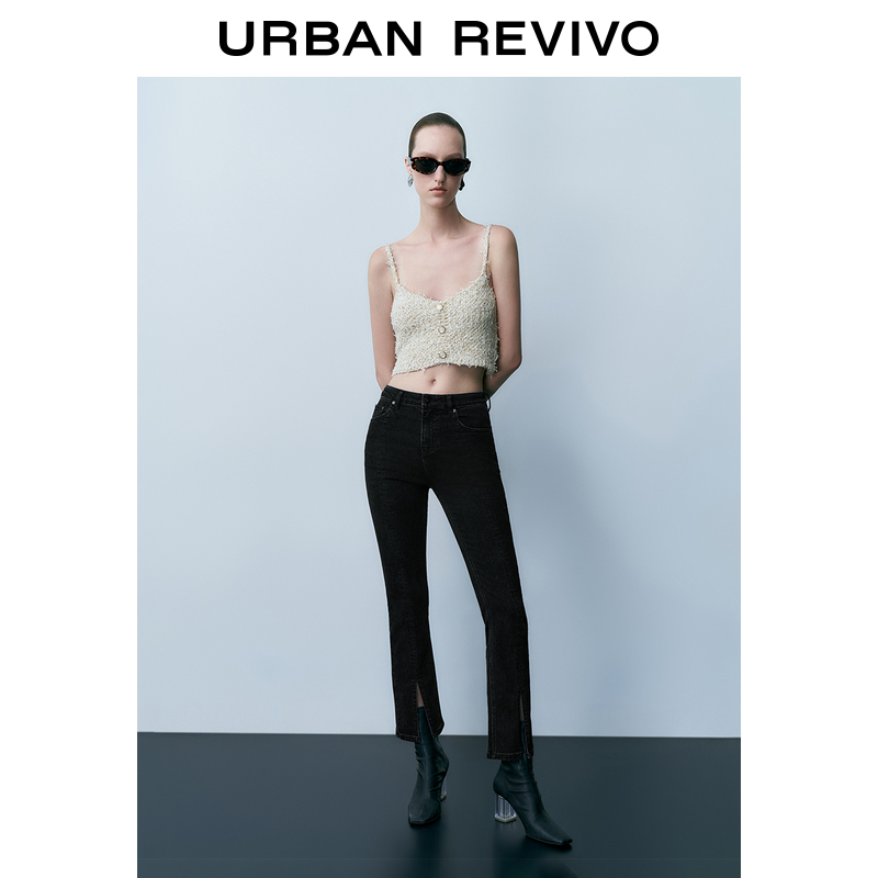 UR2023秋冬新款女装时尚休闲复古时髦百搭开叉牛仔长裤UWG830055