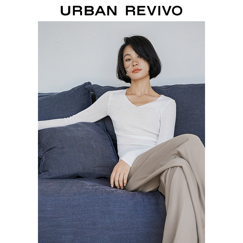 UR2023秋冬新款女装时尚休闲百搭V领紧身小小织针织衫UWB930009