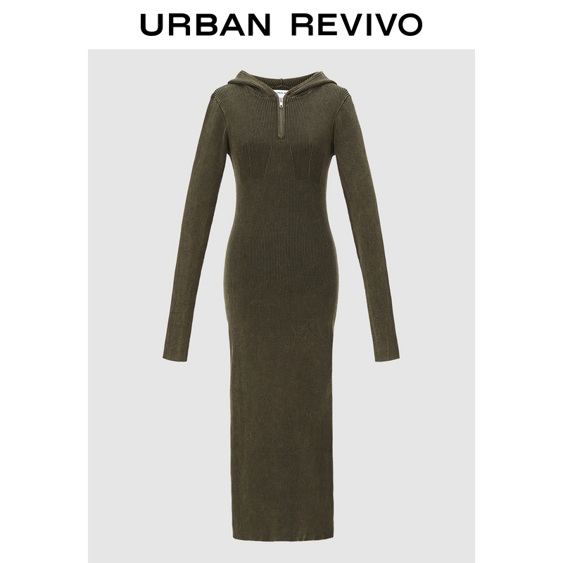 UR2023秋冬新款女装时尚休闲百搭连帽小小织针织连衣裙UWV930063