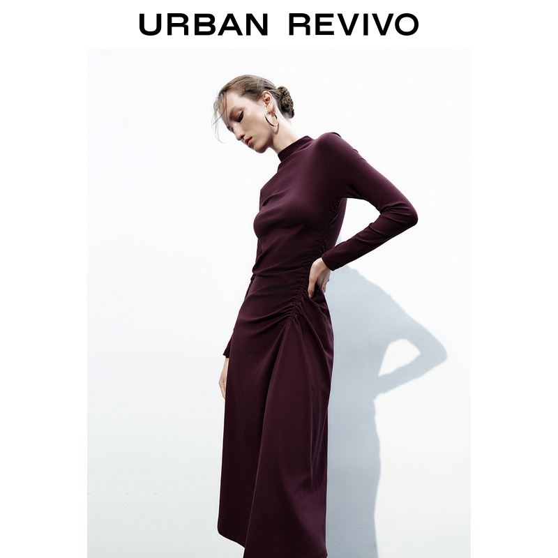 UR2023秋冬季新款女装时尚休闲简约立领紧身长袖连衣裙UWH730040