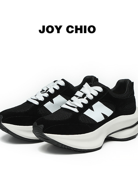 JOY CHIO 黑色经典休闲运动鞋2024春季新款复古跑鞋透气