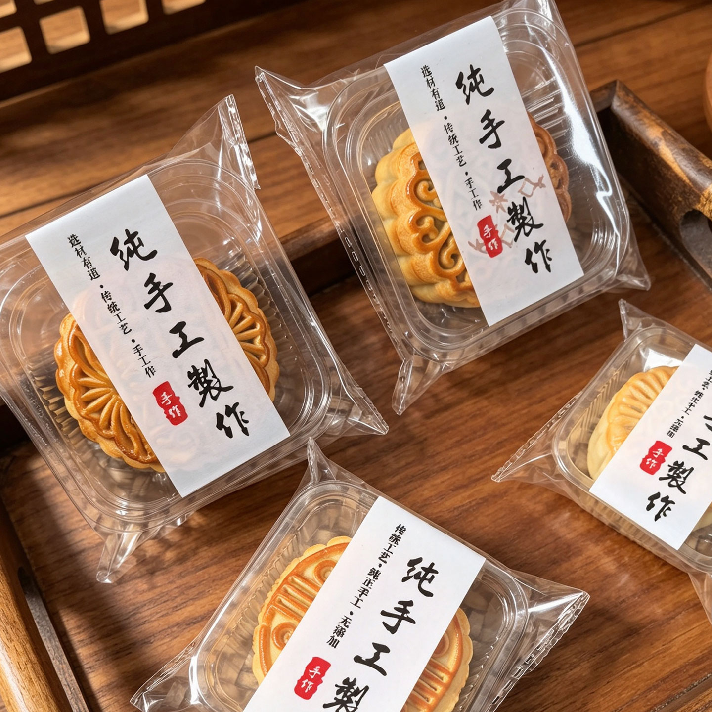 中秋月饼包装袋自封自粘加厚带托中式点心袋透明纯手工制作饼干袋